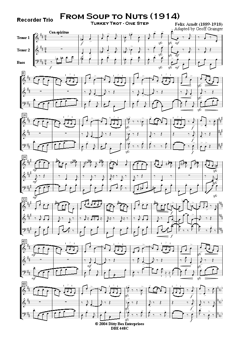 Please note that for bandwidth reasons, both the displayed score and the *.mp3 
file which can be listened to are of low quality (96 dpi and 48kbps respectively) 
and do not reflect the high quality of the delivered products.The delivered score 
format is A4 and printed with high quality.